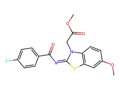 (Z)-methyl 2-(2-((4-fluorobenzoyl)imino)-6-methoxybenzo[d]thiazol-3(2H)-yl)acetate structure