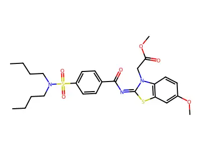 (Z)-methyl 2-(2-((4-(N,N-dibutylsulfamoyl)benzoyl)imino)-6-methoxybenzo[d]thiazol-3(2H)-yl)acetate structure