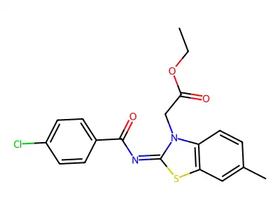 Ethyl 2-[2-(4-chlorobenzoyl)imino-6-methyl-1,3-benzothiazol-3-yl]acetate structure
