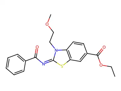 Ethyl 2-benzoylimino-3-(2-methoxyethyl)-1,3-benzothiazole-6-carboxylate structure