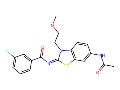 (Z)-N-(6-acetamido-3-(2-methoxyethyl)benzo[d]thiazol-2(3H)-ylidene)-3-fluorobenzamide structure