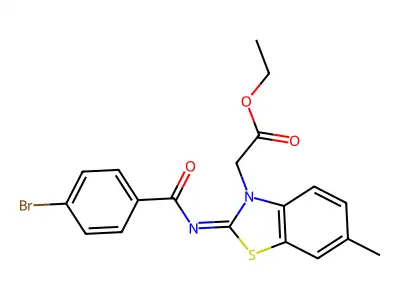Ethyl 2-[2-(4-bromobenzoyl)imino-6-methyl-1,3-benzothiazol-3-yl]acetate structure