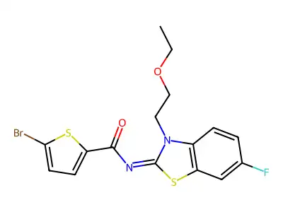(Z)-5-bromo-N-(3-(2-ethoxyethyl)-6-fluorobenzo[d]thiazol-2(3H)-ylidene)thiophene-2-carboxamide structure