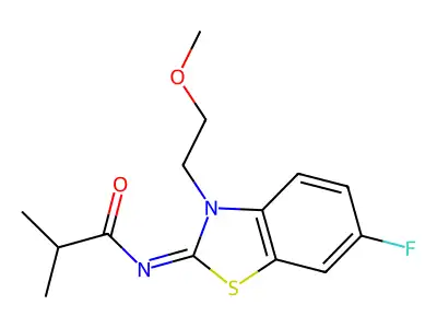 (Z)-N-(6-fluoro-3-(2-methoxyethyl)benzo[d]thiazol-2(3H)-ylidene)isobutyramide structure