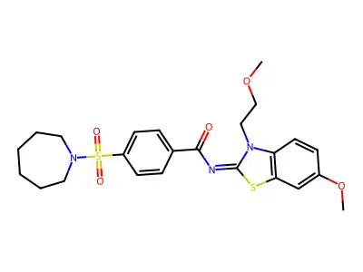 (Z)-4-(azepan-1-ylsulfonyl)-N-(6-methoxy-3-(2-methoxyethyl)benzo[d]thiazol-2(3H)-ylidene)benzamide structure