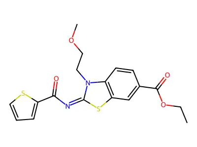 (Z)-ethyl 3-(2-methoxyethyl)-2-((thiophene-2-carbonyl)imino)-2,3-dihydrobenzo[d]thiazole-6-carboxylate structure