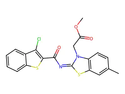 (Z)-methyl 2-(2-((3-chlorobenzo[b]thiophene-2-carbonyl)imino)-6-methylbenzo[d]thiazol-3(2H)-yl)acetate structure