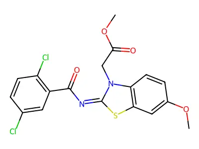 (Z)-methyl 2-(2-((2,5-dichlorobenzoyl)imino)-6-methoxybenzo[d]thiazol-3(2H)-yl)acetate structure