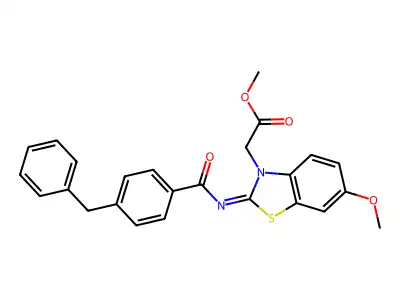 (Z)-methyl 2-(2-((4-benzylbenzoyl)imino)-6-methoxybenzo[d]thiazol-3(2H)-yl)acetate structure