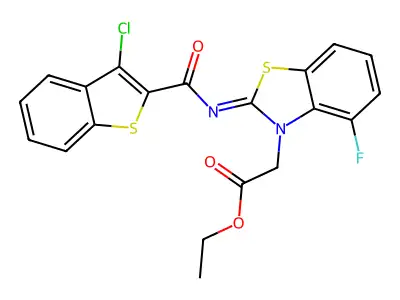 (Z)-ethyl 2-(2-((3-chlorobenzo[b]thiophene-2-carbonyl)imino)-4-fluorobenzo[d]thiazol-3(2H)-yl)acetate structure