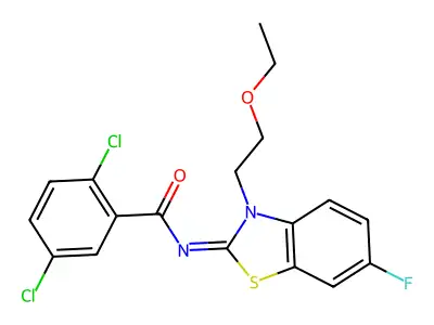 2,5-dichloro-N-[3-(2-ethoxyethyl)-6-fluoro-1,3-benzothiazol-2-ylidene]benzamide structure