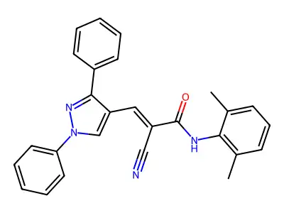 2-cyano-N-(2,6-dimethylphenyl)-3-(1,3-diphenylpyrazol-4-yl)prop-2-enamide structure