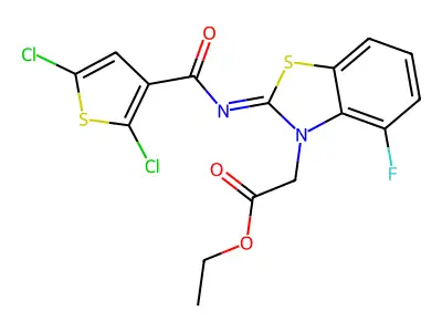 (Z)-ethyl 2-(2-((2,5-dichlorothiophene-3-carbonyl)imino)-4-fluorobenzo[d]thiazol-3(2H)-yl)acetate structure