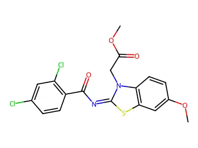 Methyl 2-[2-(2,4-dichlorobenzoyl)imino-6-methoxy-1,3-benzothiazol-3-yl]acetate structure