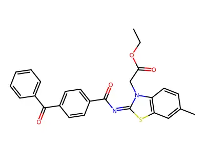 Ethyl 2-[2-(4-benzoylbenzoyl)imino-6-methyl-1,3-benzothiazol-3-yl]acetate structure