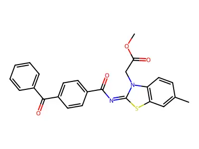(Z)-methyl 2-(2-((4-benzoylbenzoyl)imino)-6-methylbenzo[d]thiazol-3(2H)-yl)acetate structure