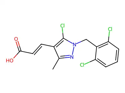 (2E)-3-{5-chloro-1-[(2,6-dichlorophenyl)methyl]-3-methyl-1H-pyrazol-4-yl}prop-2-enoic acid structure