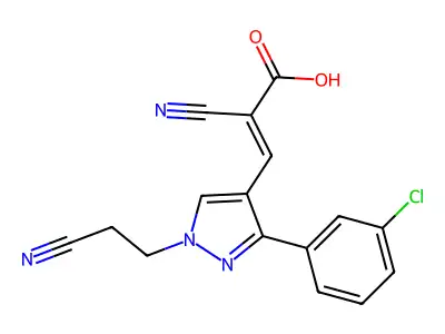 3-[3-(3-Chlorophenyl)-1-(2-cyanoethyl)-1H-pyrazol-4-yl]-2-cyanoprop-2-enoic acid structure