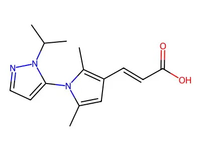 (2E)-3-{2,5-dimethyl-1-[1-(propan-2-yl)-1H-pyrazol-5-yl]-1H-pyrrol-3-yl}prop-2-enoic acid structure