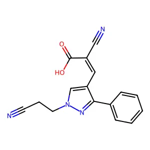 2-cyano-3-[1-(2-cyanoethyl)-3-phenyl-1H-pyrazol-4-yl]prop-2-enoic acid structure