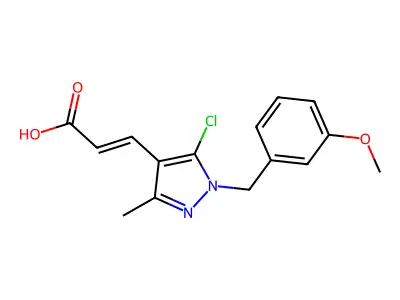 (2E)-3-{5-chloro-1-[(3-methoxyphenyl)methyl]-3-methyl-1H-pyrazol-4-yl}prop-2-enoic acid structure