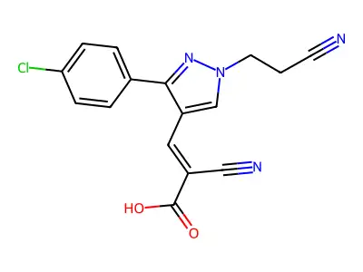 3-[3-(4-chlorophenyl)-1-(2-cyanoethyl)-1H-pyrazol-4-yl]-2-cyanoprop-2-enoic acid structure