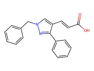 (2E)-3-(1-benzyl-3-phenyl-1H-pyrazol-4-yl)prop-2-enoic acid structure