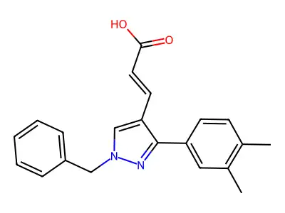 3-[1-benzyl-3-(3,4-dimethylphenyl)-1H-pyrazol-4-yl]prop-2-enoic acid structure
