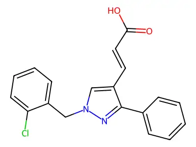 3-{1-[(2-chlorophenyl)methyl]-3-phenyl-1H-pyrazol-4-yl}prop-2-enoic acid structure