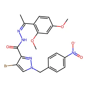 4-Bromo-1-[(4-nitrophenyl)methyl]-1H-pyrazole-3-carboxylic acid 2-[1-(2,4-dimethoxyphenyl)ethylidene]hydrazide structure