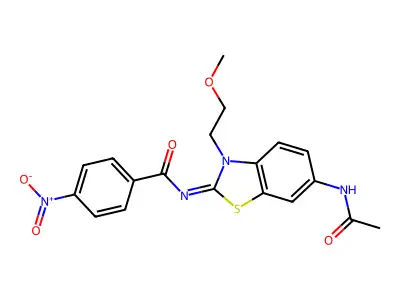 N-[6-acetamido-3-(2-methoxyethyl)-1,3-benzothiazol-2-ylidene]-4-nitrobenzamide structure