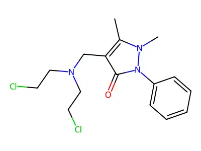 4-[Bis(2-chloroethyl)aminomethyl]-1,5-dimethyl-2-phenylpyrazol-3-one structure