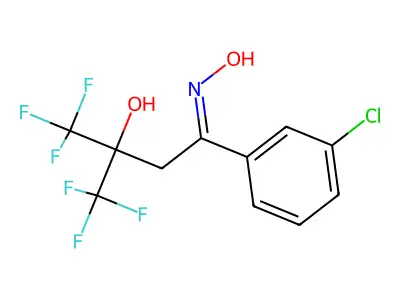 Butyrophenone, 3'-chloro-3-hydroxy-4,4,4-trifluoro-3-(trifluoromethyl)-, oxime structure