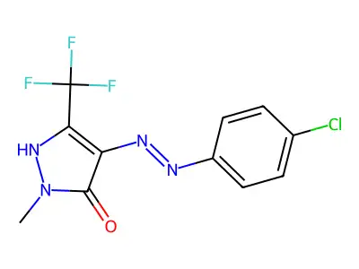 4-[(E)-2-(4-chlorophenyl)diazenyl]-1-methyl-3-(trifluoromethyl)-1H-pyrazol-5-ol structure