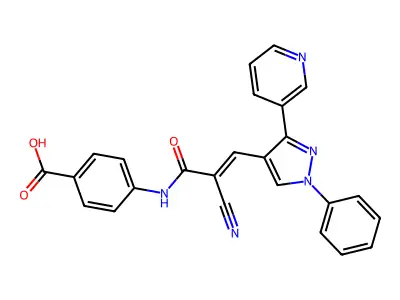 4-[[2-cyano-3-(1-phenyl-3-pyridin-3-ylpyrazol-4-yl)prop-2-enoyl]amino]benzoic acid structure