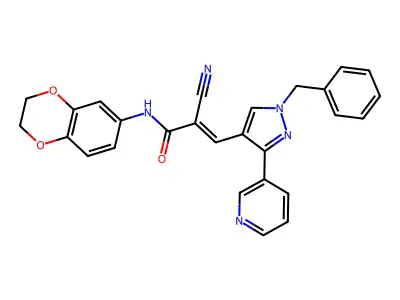 3-(1-benzyl-3-pyridin-3-ylpyrazol-4-yl)-2-cyano-N-(2,3-dihydro-1,4-benzodioxin-6-yl)prop-2-enamide structure