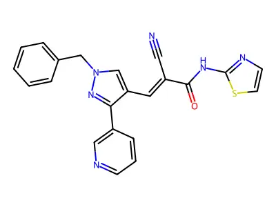 3-(1-benzyl-3-pyridin-3-ylpyrazol-4-yl)-2-cyano-N-(1,3-thiazol-2-yl)prop-2-enamide structure