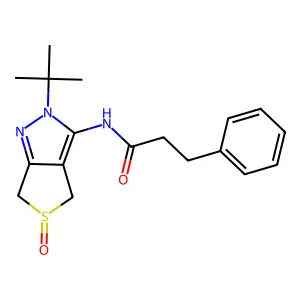 N-(2-tert-butyl-5-oxo-4,6-dihydrothieno[3,4-c]pyrazol-3-yl)-3-phenylpropanamide structure