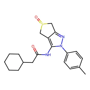 2-cyclohexyl-N-(5-oxido-2-(p-tolyl)-4,6-dihydro-2H-thieno[3,4-c]pyrazol-3-yl)acetamide structure