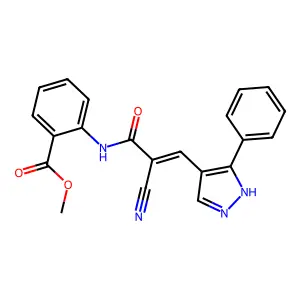 (Z)-methyl 2-(2-cyano-3-(3-phenyl-1H-pyrazol-4-yl)acrylamido)benzoate structure