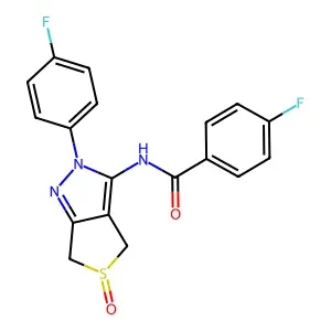 4-fluoro-N-(2-(4-fluorophenyl)-5-oxido-4,6-dihydro-2H-thieno[3,4-c]pyrazol-3-yl)benzamide structure