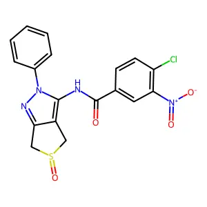 4-chloro-3-nitro-N-(5-oxido-2-phenyl-4,6-dihydro-2H-thieno[3,4-c]pyrazol-3-yl)benzamide structure
