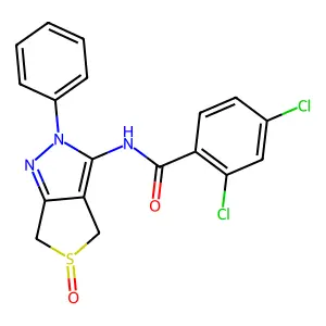 2,4-dichloro-N-(5-oxo-2-phenyl-4,6-dihydrothieno[3,4-c]pyrazol-3-yl)benzamide structure