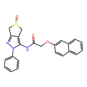 2-(naphthalen-2-yloxy)-N-(5-oxido-2-phenyl-4,6-dihydro-2H-thieno[3,4-c]pyrazol-3-yl)acetamide structure