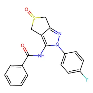 N-(2-(4-fluorophenyl)-5-oxido-4,6-dihydro-2H-thieno[3,4-c]pyrazol-3-yl)benzamide structure