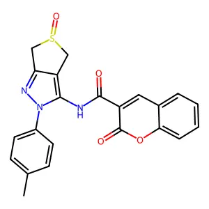 N-[2-(4-methylphenyl)-5-oxo-4,6-dihydrothieno[3,4-c]pyrazol-3-yl]-2-oxochromene-3-carboxamide structure
