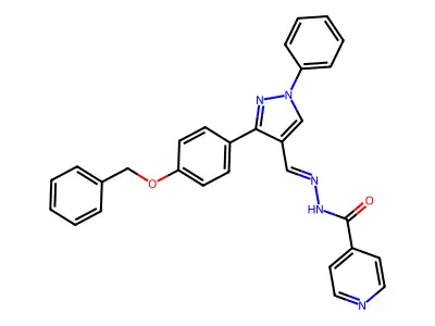 N-[[1-phenyl-3-(4-phenylmethoxyphenyl)pyrazol-4-yl]methylideneamino]pyridine-4-carboxamide structure