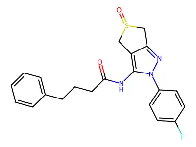 N-(2-(4-fluorophenyl)-5-oxido-4,6-dihydro-2H-thieno[3,4-c]pyrazol-3-yl)-4-phenylbutanamide structure