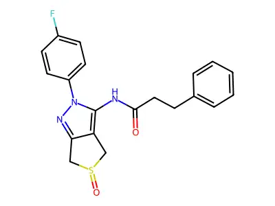 N-(2-(4-fluorophenyl)-5-oxido-4,6-dihydro-2H-thieno[3,4-c]pyrazol-3-yl)-3-phenylpropanamide structure