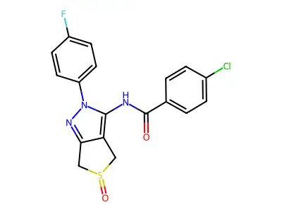 4-chloro-N-[2-(4-fluorophenyl)-5-oxo-4,6-dihydrothieno[3,4-c]pyrazol-3-yl]benzamide structure